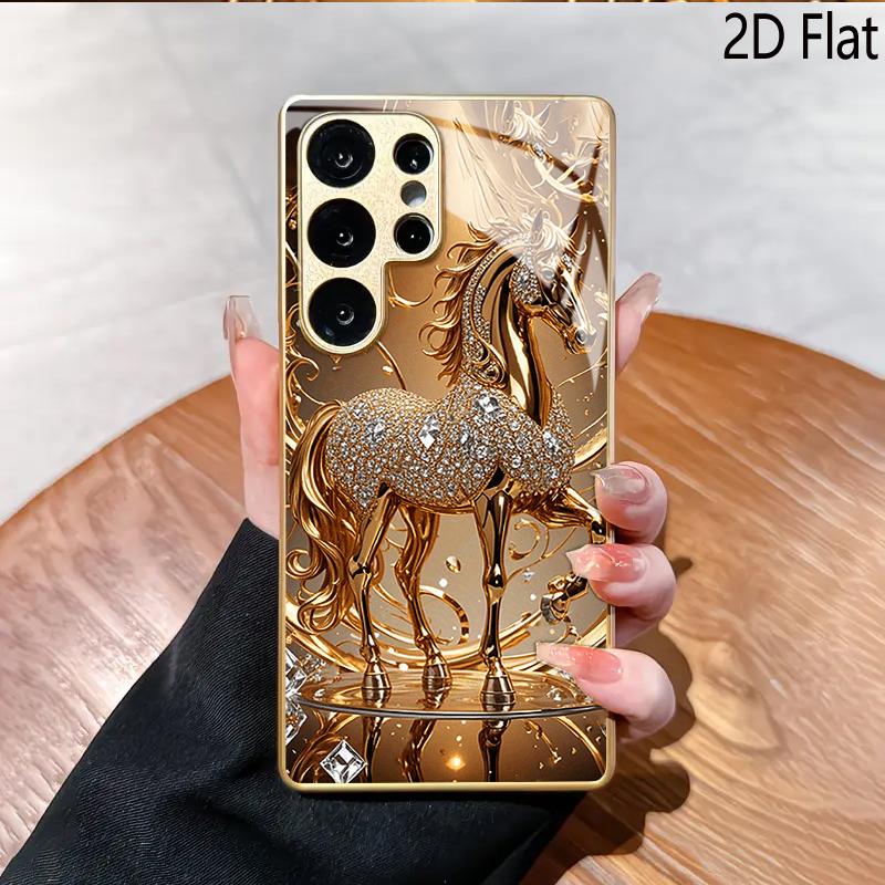 Узор «Золотой конь» для Samsung Galaxy S24Ultra S23 S22 S25 S21 S20UltraA55A15A16 Чехол для телефона Узор Ударопрочный Защитная задняя крышка