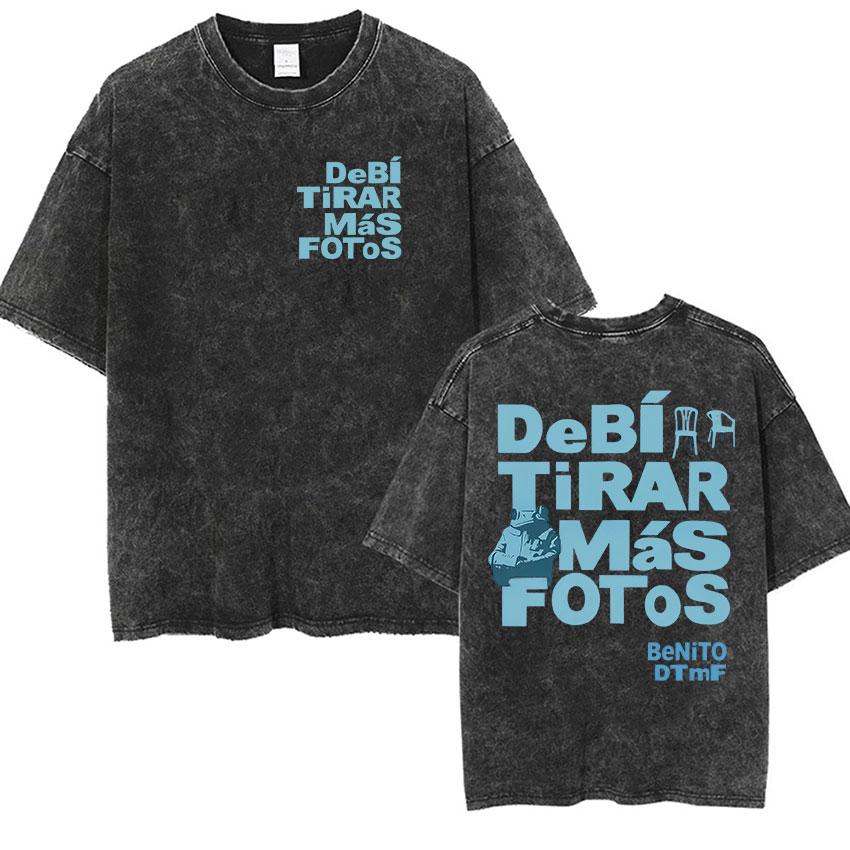Debi Tirar Mas Fotos Album Print T Shirt Bad Bunny Vintage Washed Oversized Tshirts Men Women Casual Clothing Tshirt Tops