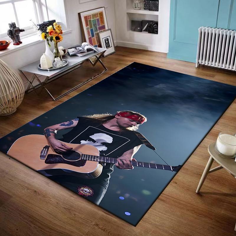 Man with Guitar and Red Bandana - Non-slip rug suitable for living room and bedroom sofas