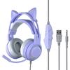 Cat Ear Headphones with Noise Reduction Mic for Girls All Wrapped Earcups Wired Over Ear Gaming
