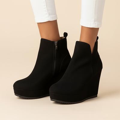 Женские ботильоны Новые толстые подошвы Скошенные каблуки Короткие ботинки Повседневная уличная обувь на танкетке Женские теплые ботинки на платформе для снега Женские