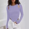 Spring and Autumn Women's Hollow Irregular Round Neck Knit Long Sleeve Sexy Fashion Top