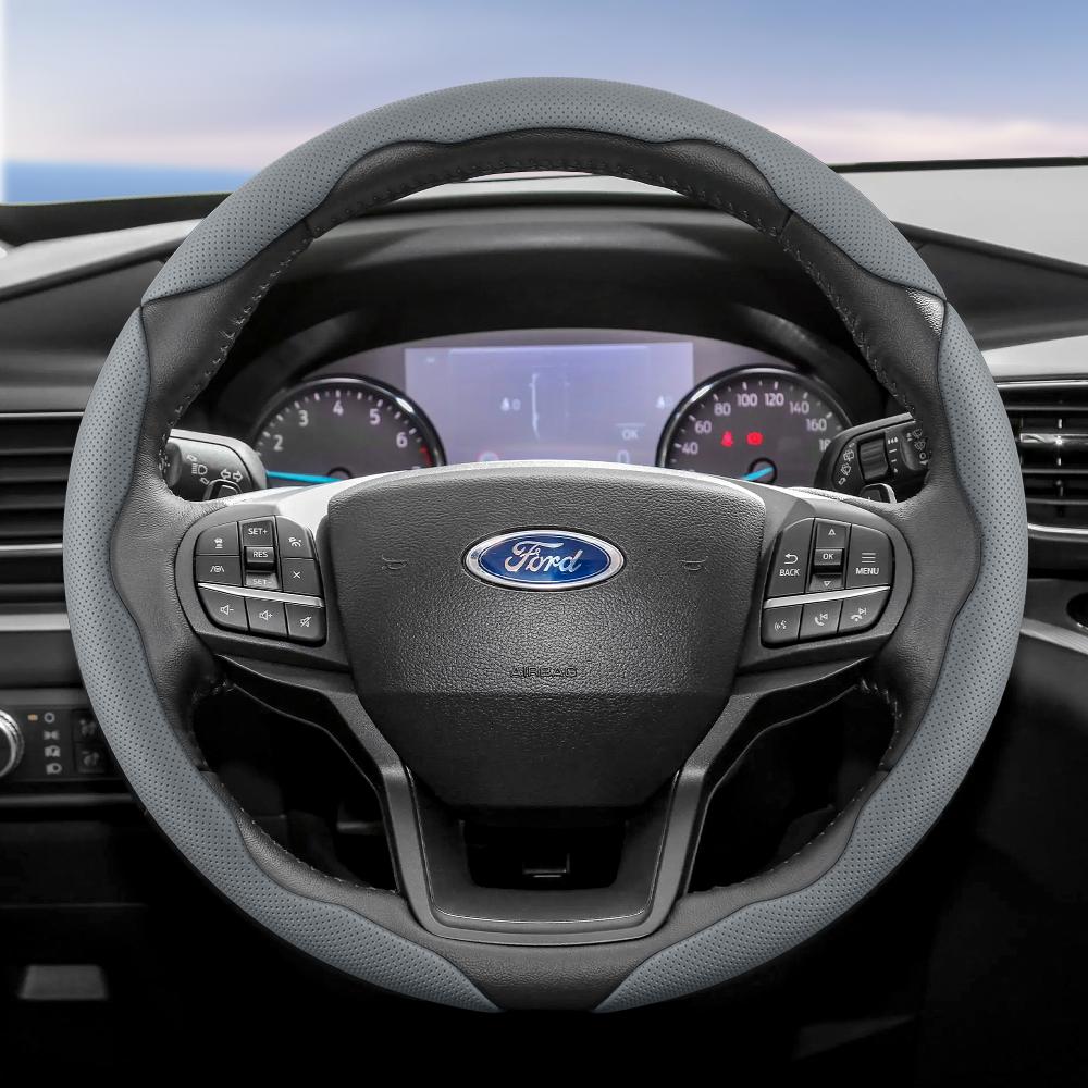 TQ012Suitable for Ford Breathable Hole Leather Steering Wheel Cover Segmented Quick Release Design Non-Slip Durable Focus Mk2 Mk3 Fies