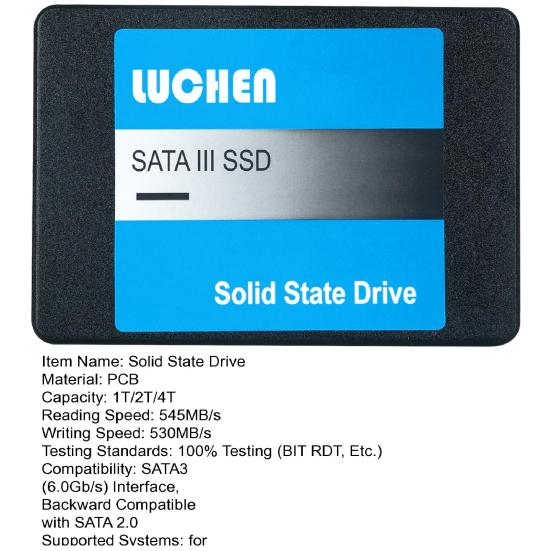 SATA III 2,5-дюймовый SSD Скорость чтения/записи до 545 МБ/с 530 МБ/с 1/2/4 ТБ Внутренний твердотельный накопитель Совместимый с ПК Компьютером Настольным компьютером Ноутбуком
