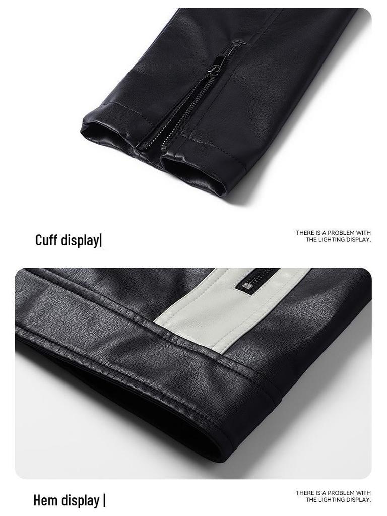 Men's PU Leather Motorcycle Racing Jacket for Spring & Autumn