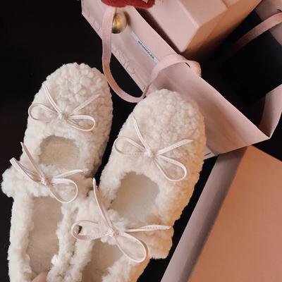 Банты теплые с внутренней высотой и бархатные 2025 новые зимние пушистые туфли женские с круглым носком Мэри Джейн одинарные туфли женские осенне-зимние
