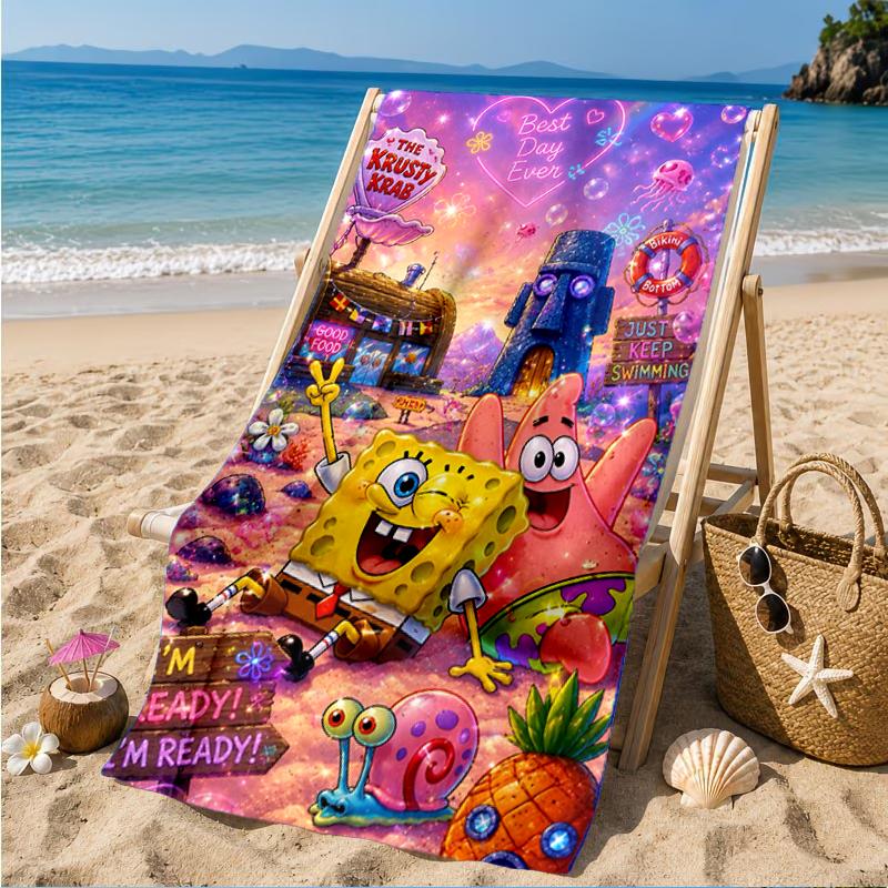 Sponge Underwater Adventure Beach Towel, Super Soft Microfiber, Perfect Gift for Her/Him, Birthday, for Pool, Beach, Travel, Decor Beach Party
