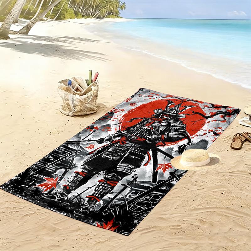 Japanese Samurai Print Beach Towel, Large Soft Quick Dry Towel for Beach Camping Swimming