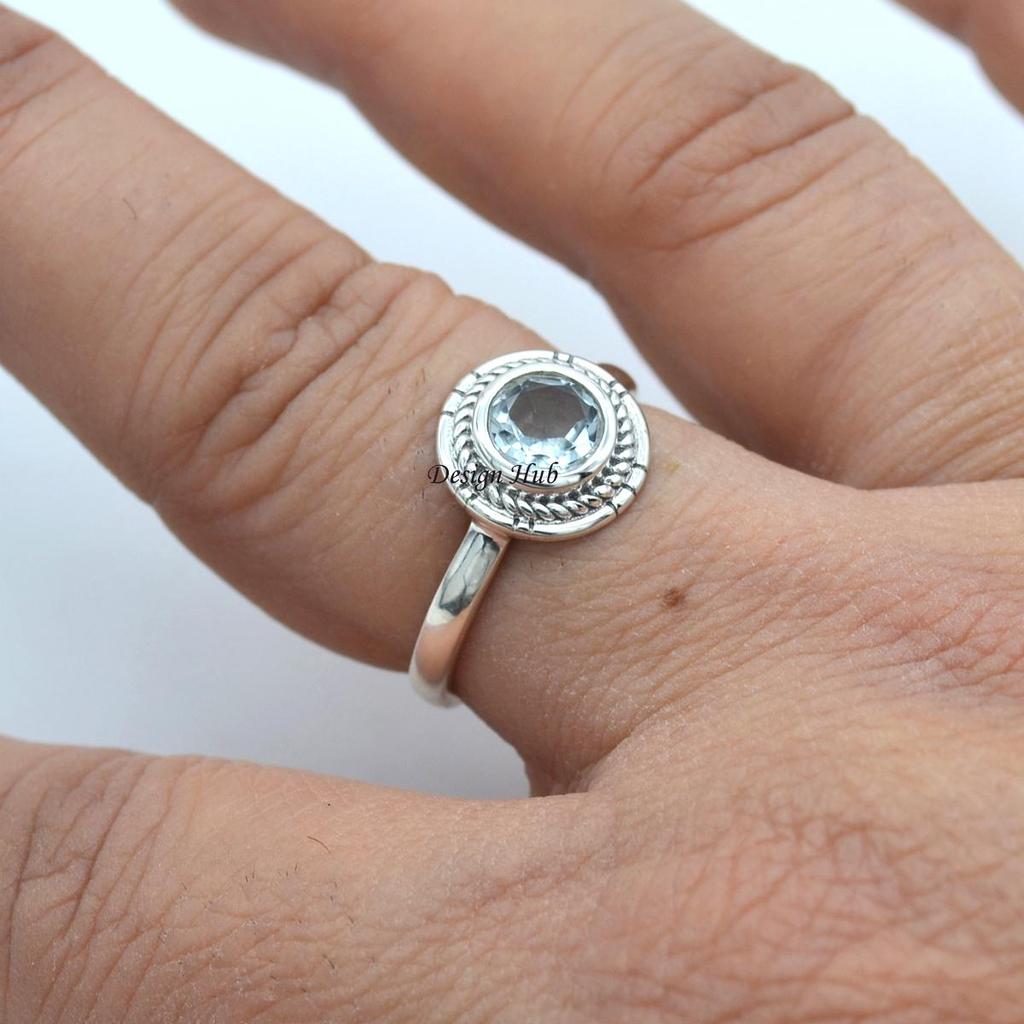 Blue Topaz Gemstone Statement Ring 925 Sterling Silver Jewelry For Christmas Sale