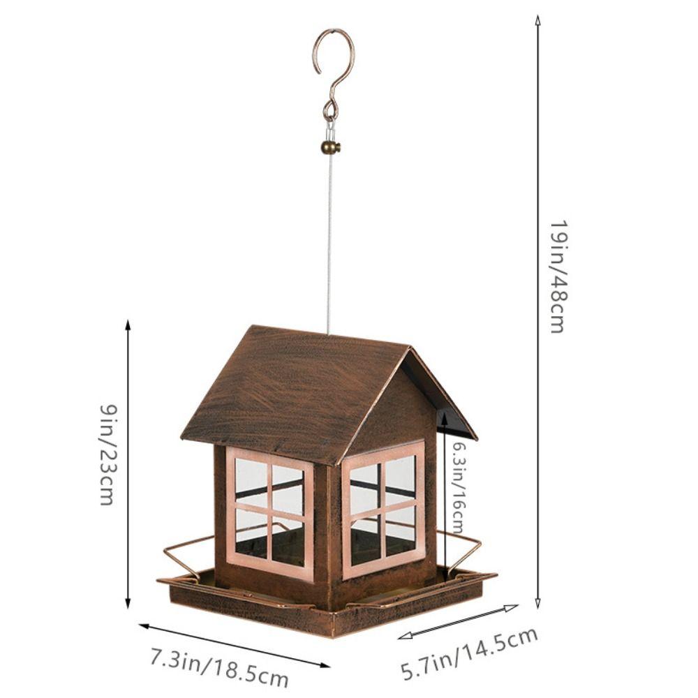 Pet Supplies Hanging Bird Feeder Large Capacity House Shape Bird Feeding Equipment Metal Windproof Parrot Feeding Station Garden
