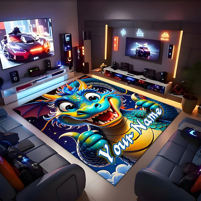 1PC Custom Name Dragon Artwork Theme Floor Mat Ideal for Living Room, Game Rooms, Office, Bedroom, Office Floor Mat , Floor Mats for Home