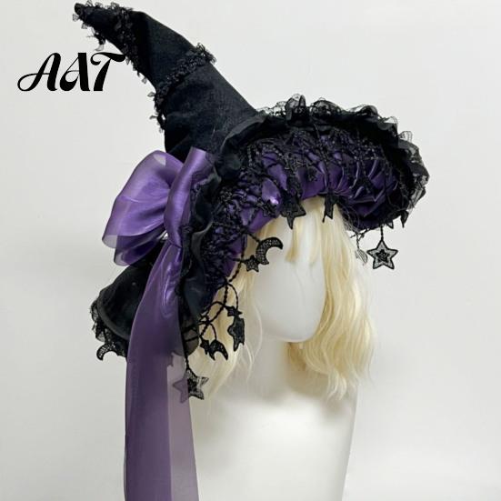 Adjustable Cosplay Hat Gothic Witch for Women, Dark Lolita Style Halloween Costume Accessory, Lightweight Accessories with Lace & Bow, Headwear