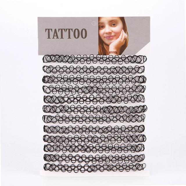 Choker Tattoo Necklace For Girls Gothic Chokers Necklaces For Women Elastic Hollow Punk Jewellery 12 Pcs /Set