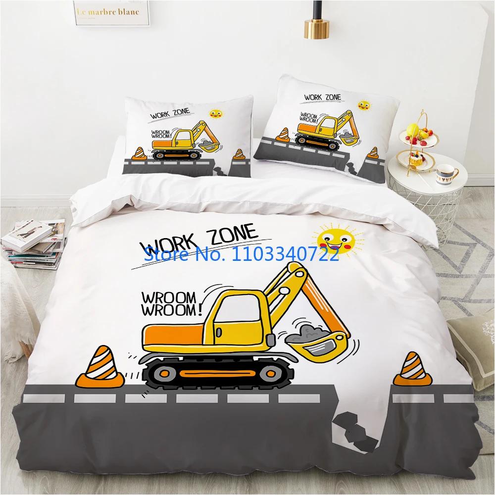 Cartoon Car King Queen Duvet Cover Cute Red Toy Sports Cars Bedding Set Kids Police Car Fire Truck Bedclothes Children Bedroom