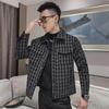 Мужская приталенная кожаная куртка в полоску - весна/осень 2024 г. Рубашка с лацканами в корейском стиле.