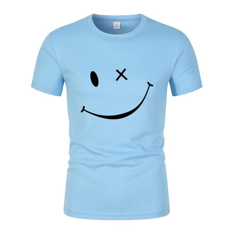 Быстросохнущая дышащая однотонная мужская новая модная простая футболка с забавным принтом смайликов с короткими рукавами, повседневные уличные топы для мужчин
