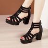 Summer Women's High Heel Shoes Rome Women's Peep Toe Platform Chunky Heel Gladiator Sandals Outdoor Dress Party Fish Mouth Shoes