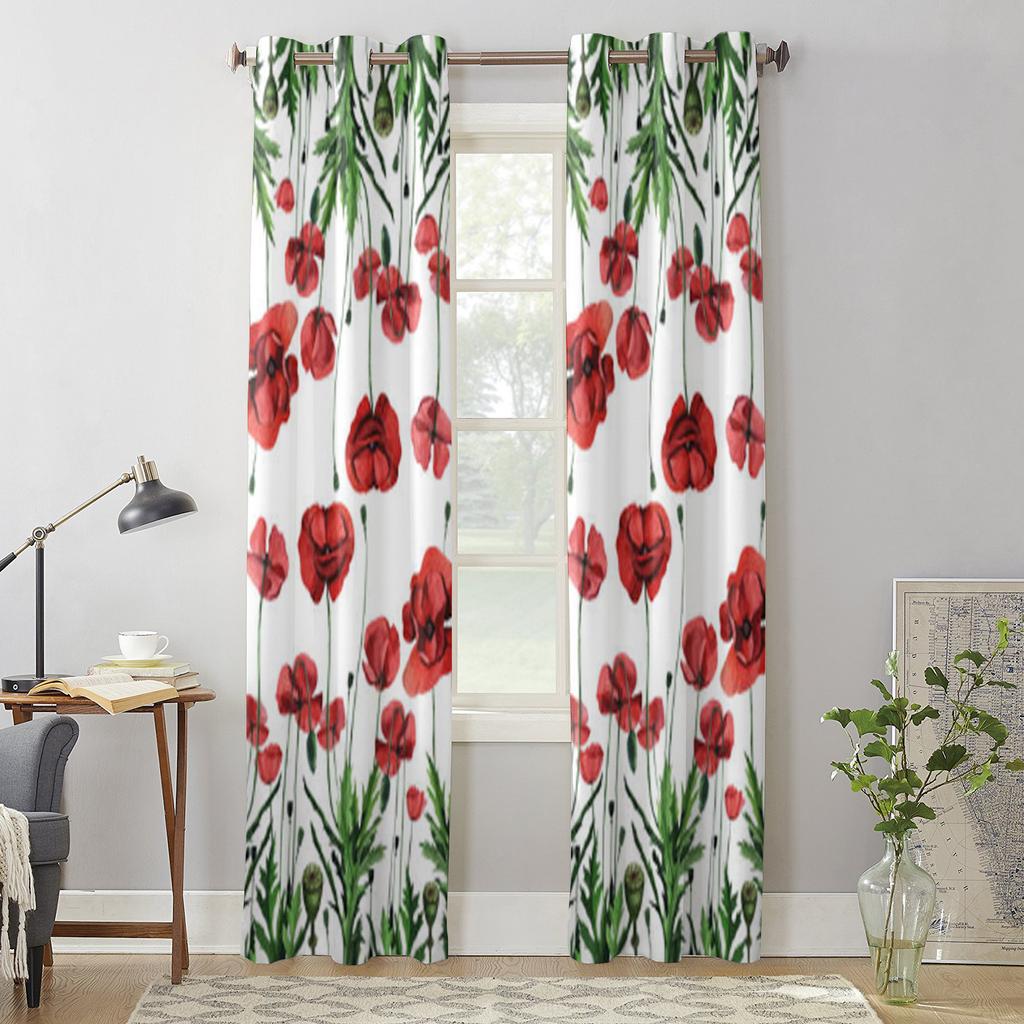 Современные оконные шторы с акварельным узором и дикими красными маками, роскошные модные шторы для гостиной, спальни, кухни, шторы