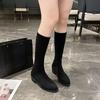 Elastic Knee High Shaft Shoes Woman Middle Heel Pointed Toe Long Sock Boots for Women Demi-season New Rock Chic and Elegant In