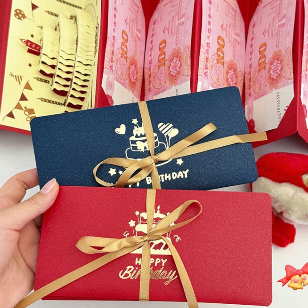 Выдвижная 3D Красный конверт на День Рождения Складной Торт на День Рождения Открытка Мешок для денег Вечеринка в честь Дня Рождения