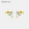 925 Sterling Silver Gold Rainbow Zircon CZ Stud Earring Piercing Pendiente Luxury Fine Jewelry Wedding Party Luxury
