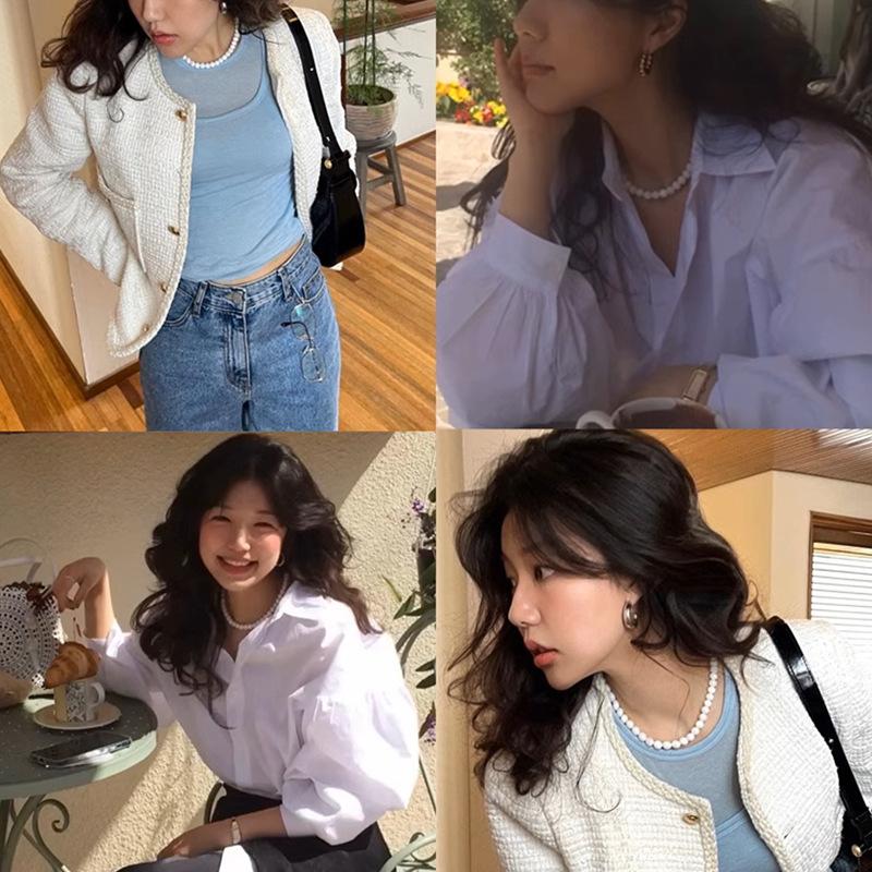 Light Luxury High-End Horseshoe Shell Beaded Necklace Female French Retro Elegant Personality Versatile Neck Chain Collarbone Chain