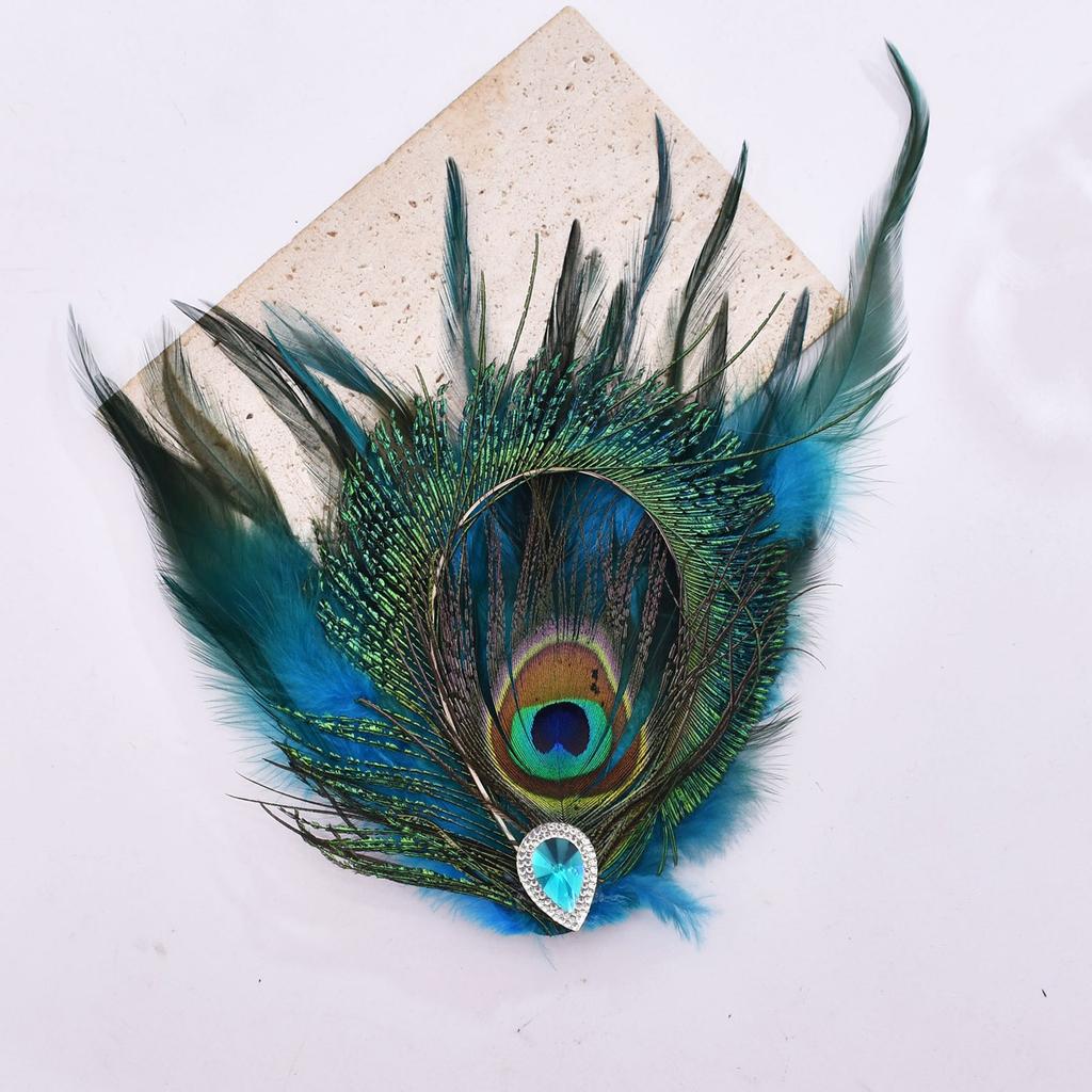 Peacock Feather Hair Clip With Rhinestones Bohemian Decorative Side Barrette For Women Festival Event Accessories
