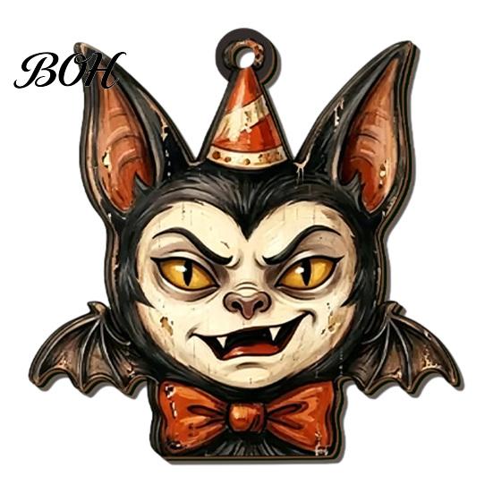 Spooky Fireplace Window Tree Ornaments Vintage Halloween Ornament for Tree, Rustic Acrylic Hanging Pumpkin Black Cat Bat Classic Elements Collection