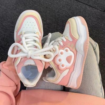 Студенческие милые туфли «кошачий коготь» 2024 года, осенние новые спортивные универсальные туфли с толстой подошвой, повседневные маленькие белые туфли для женщин