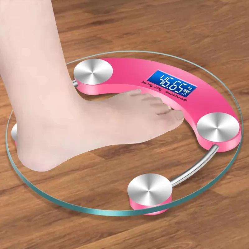 Прозрачные круглые цифровые весы, весы для тела, напольные электронные весы, умные ЖК-весы для ванной комнаты, Balança, 180 кг, весы