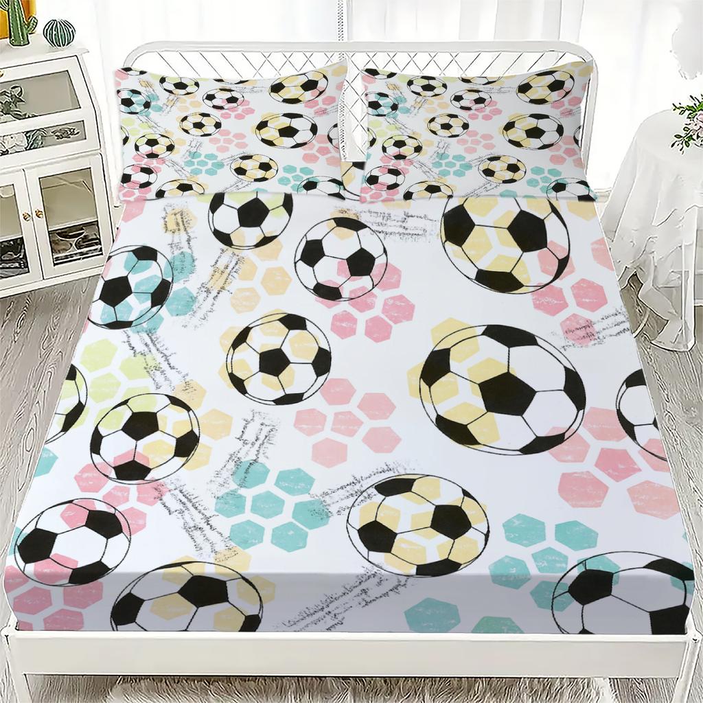 Fitted Sheet Set Football Sport 3D Print 100% Polyester Mattress Covers Soft Bedding Set Bedroom Decoration with 2 Pillowcase