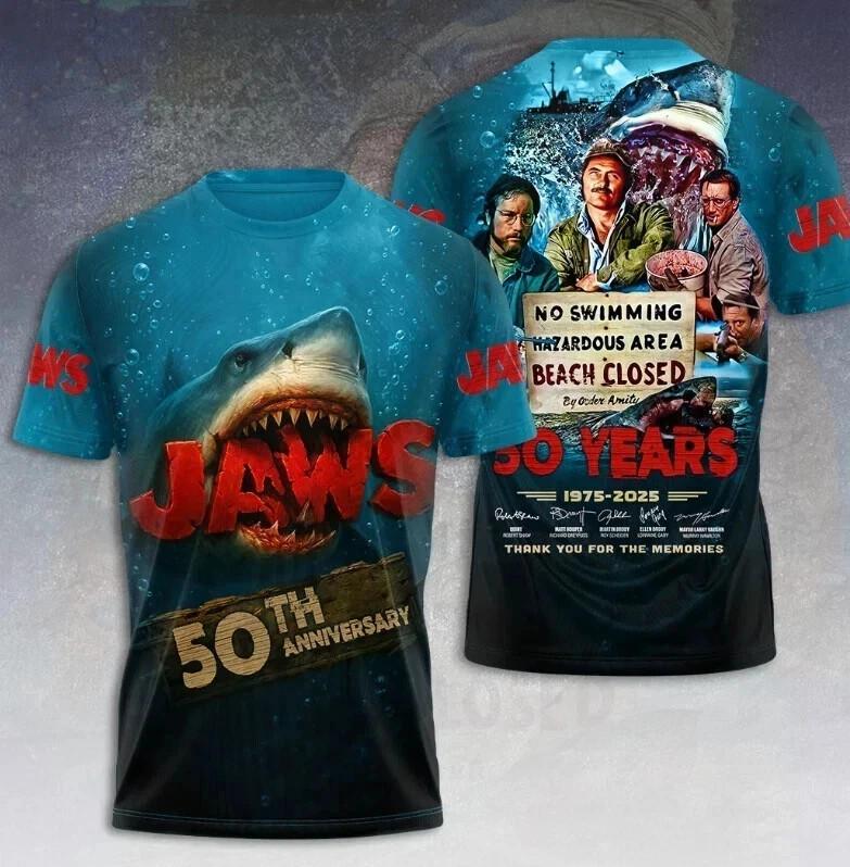 Jaws 50Th Anniversary 1975-2026 Signatures All size 3D T-Shirt Unisex