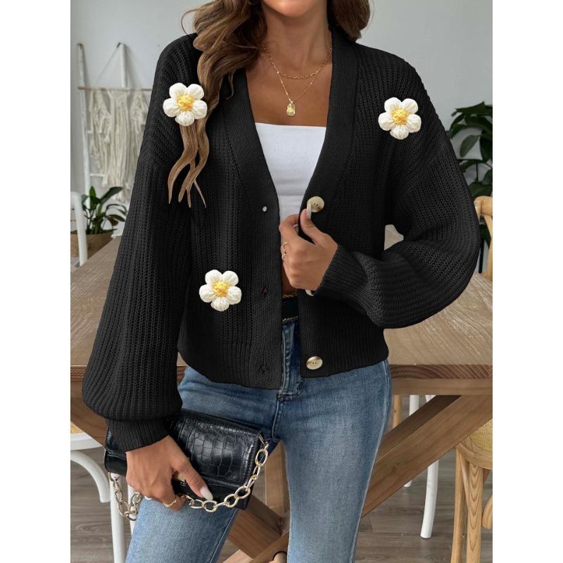 Женская осенне-зимняя короткая куртка с пуговицами, связанная крючком