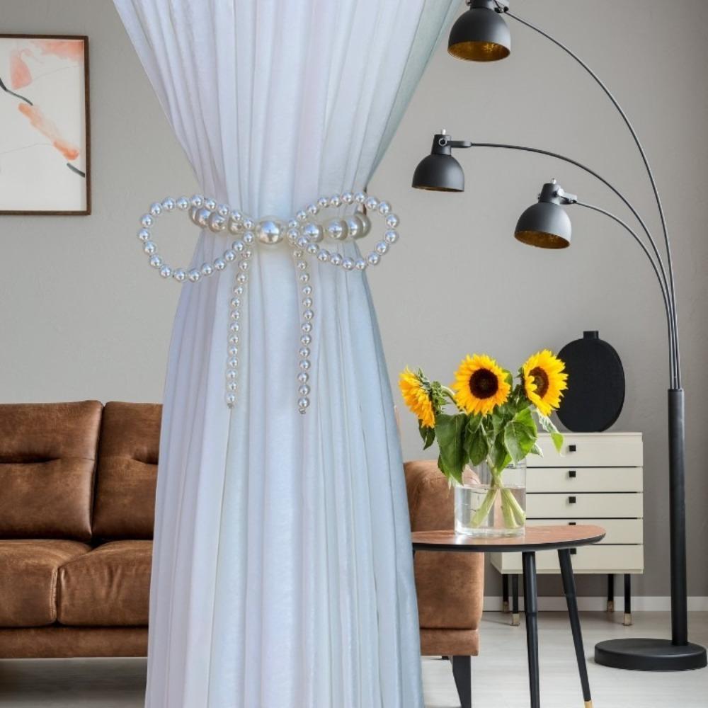 2pcs Pearl Bow Curtain Tieback Faux Pearl Pearl Magnetic Buckle Magnetic Curtain Strap Living Room
