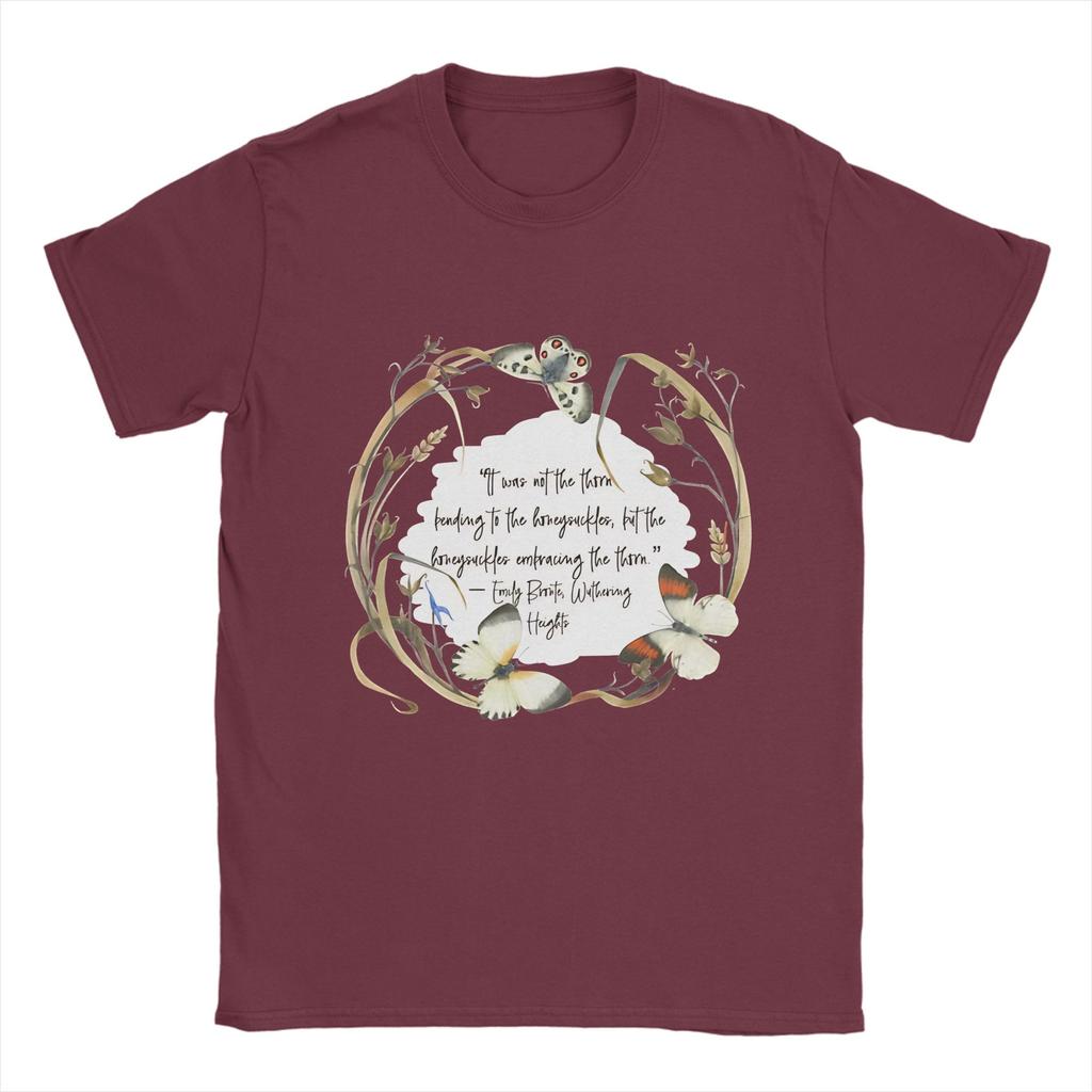 Unisexs Wuthering Heights T Shirts Emily Brontë Book Quote In Wreath With Butterflies Cotton Tops Tee Shirt 4XL 5XL TShirts