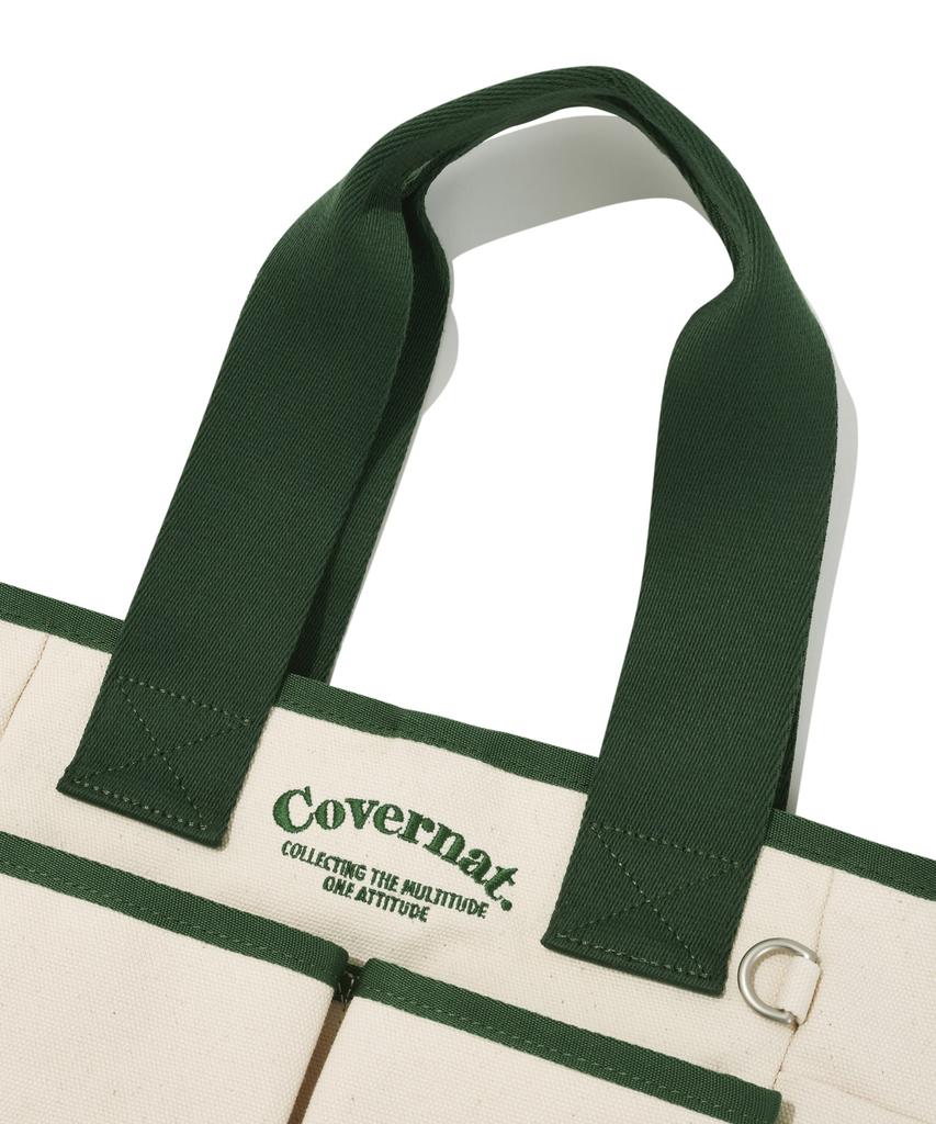 COVERNAT Зеленая холщовая сумка-тоут с логотипом-аркой