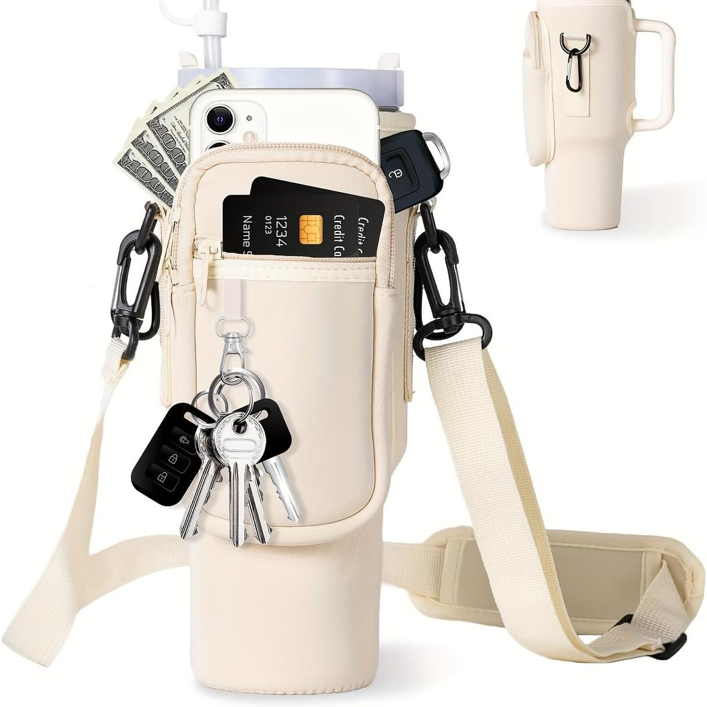 Сумка-переноска для бутылки с водой с карманом для телефона для стакана Stanley 40/30 унций, неопреновый чехол-держатель для бутылки с водой с регулируемым ремешком, Bollus