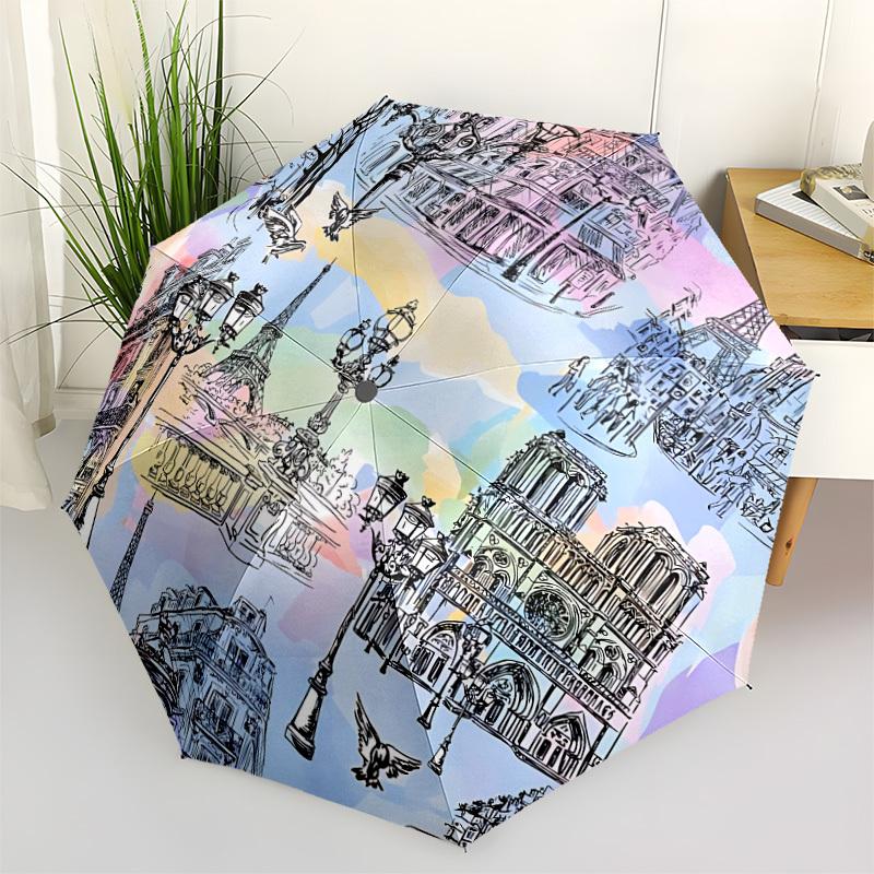 1pc Paris Landmarks Automatic Folding Umbrella - 8-Rib Automatic Open/Close, Large Canopy Birthday Festival Gift yy251217121