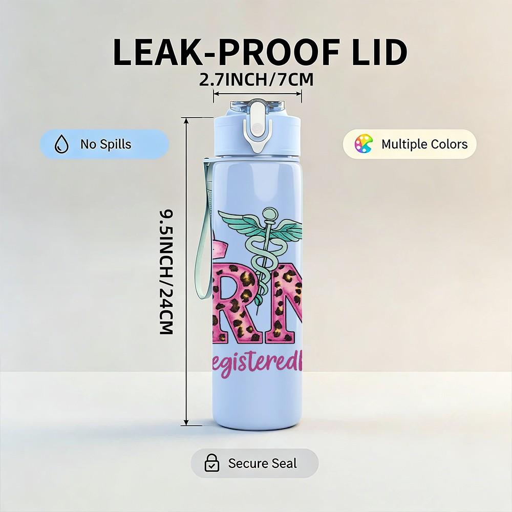 1PC RN Medical Symbol Floral 750ml Color Plastic Sports Water Bottle Leakproof Flip Straw Lid Suitable for Sports Office Home Use