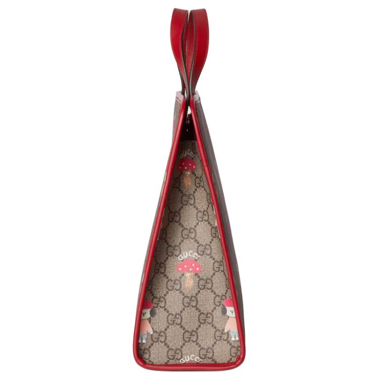 Gucci GG Supreme Bear And Mushroom Print Tote Bag Kids Tote Bags Beige Dark-Brown 605614-FADWJ-9742