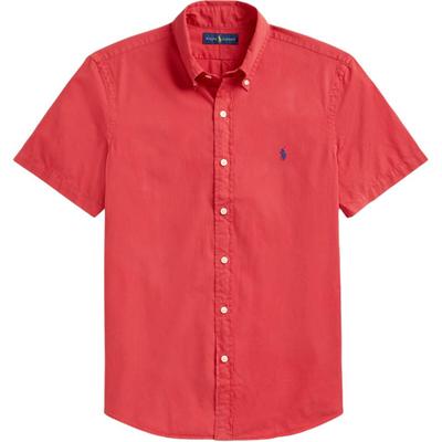 Polo SS24 Вышитая Логотипом Пони Окрашенная Готовым Изделием Выстиранная Рубашка с Коротким Рукавом Мужские рубашки MNPOWOV1N820289-600
