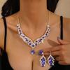 2Pcs/set Elegant Rhinestone Jewelry Set Crystal Necklace Earrings Set Party