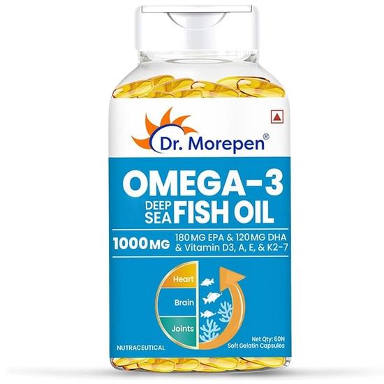 DR. MOREPEN Омега 3 Рыбий жир глубоководных рыб 1000 мг Омега с 300 мг ДГК с витаминами A, D3, E и K27 | 60 мягких капсул - (Пакет из 1)