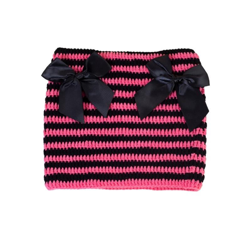 Crochet Stripe Pattern Hat Handmade Cat Ear Hat Winter Warmer Knitted Hat Cold Winter Presents for Students Teenagers