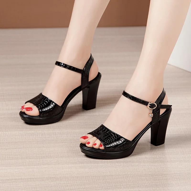 Hot Sale 2024 Platform Sandals Block Heel Shoes Woman's Summer Open Head High Heels Sandals Classic Ladies Office Party Big Size