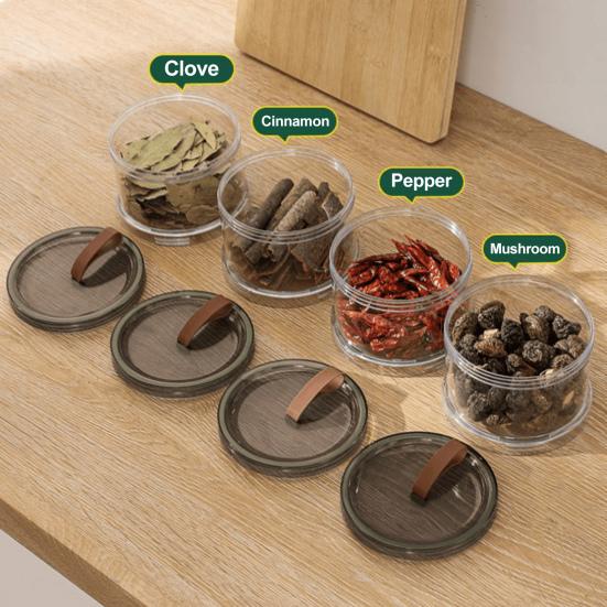 Sealed Spice Jar Airtight Seasoning Storage Organizer Round Stackable Clear Spice Bottle with Handle for Kitchen Counter Pantry