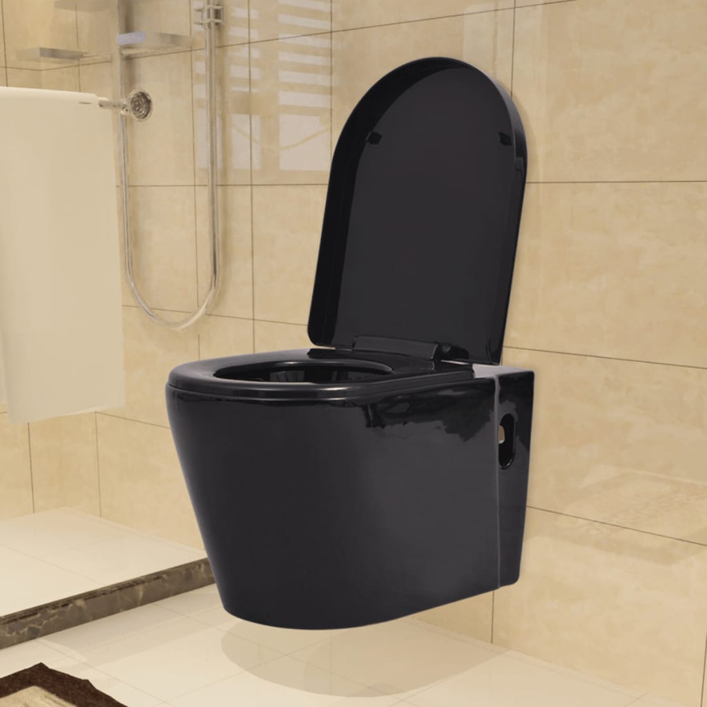 Vidaxl Podwieszana Toaleta Ceramiczna, Czarna