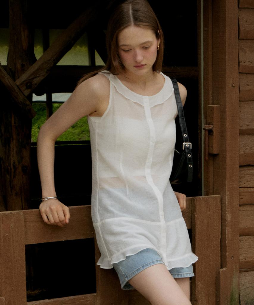 Itove Seoul Flare Sheer Mini Dress White