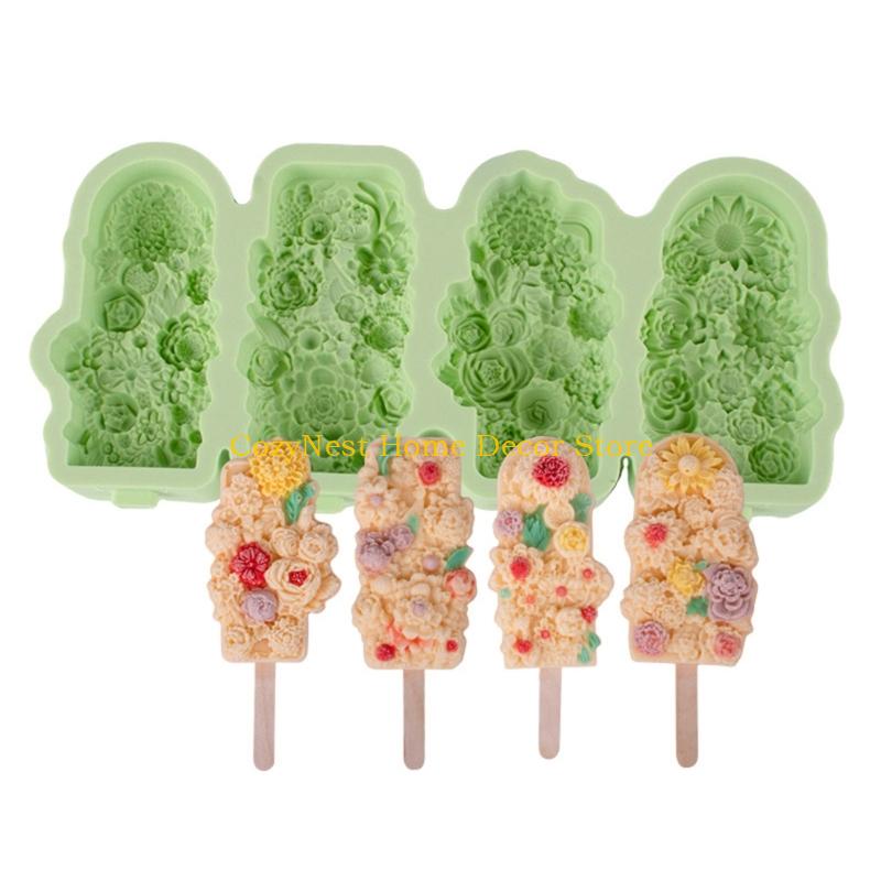 92MF Silicone Ice Lolly Maker Mold for Healthy Snacks 4 Compartments Ice Cream Tray