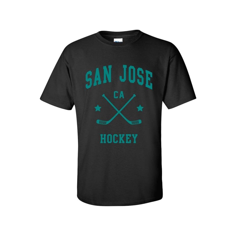 Мужская классическая футболка San Jose Hockey Pattern Дышащая Мягкая Темно-белый Принт Идеально подходит для Повседневной Носки